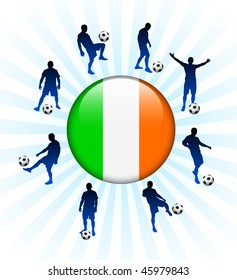 Icono de bandera de Irlanda en botón de Internet con jugadores de fútbol Ilustración vectorial original
