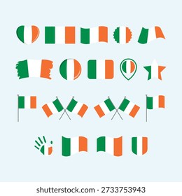 Irlanda flag icon set vetor isolado em um fundo cinza. Elemento de design gráfico Irish Flag. Coleção de símbolos da Bandeira da Irlanda. Conjunto de ícones da bandeira da Irlanda em estilo plano