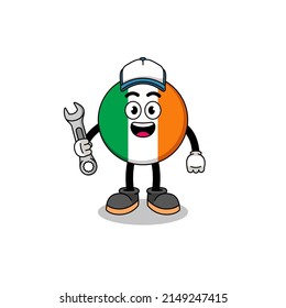 ireland flag illustration cartoon as a mechanic , character design