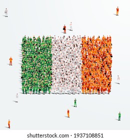 Ireland Flag. A large group of people form to create the shape of the Ireland flag. Vector Illustration.