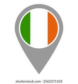 Ireland flag location pin, flag application, Flag on Location Pin, graphic design, map pointer, vector illustration.