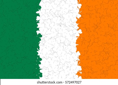 Ireland flag of many green, white, yellow shamrocks leaf. Decoration background for St. Patricks day. Vector illustration.