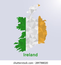 Ireland flag map in geometric polygonal style.Abstract tessellation,background. Vector illustration EPS10