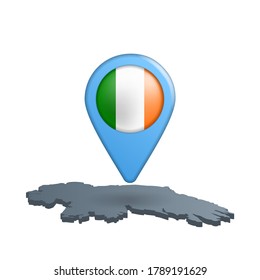 Ireland flag map pin on white