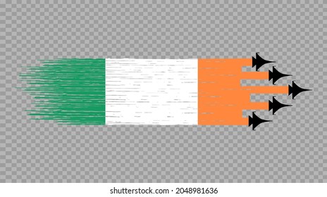 Ireland flag with military fighter jets isolated  on png or transparent ,Symbol of Ireland,template for banner,card,advertising,poster, vector,top gold medal  winner sport country 