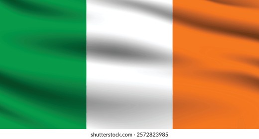 Ireland flag official colors and proportion digital vector illustration. Pleated flag.