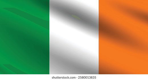 Ireland flag official colors and proportion digital vector illustration. Pleated flag.