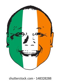 An Ireland flag on a face, isolated against white. 