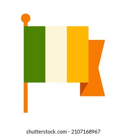 Ireland flag on flagpole. Saint Patricks Day illustration.