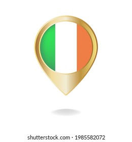 Ireland flag on golden pointer map, Vector illustration eps.10