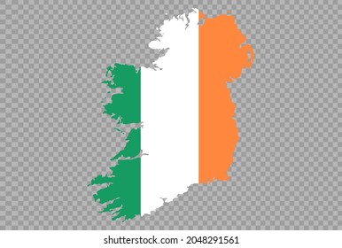 Bandera de Irlanda en el mapa aislado en el png o fondo transparente,Símbolo de Irlanda,plantilla para banner,publicidad, comercial,ilustración vectorial, principal país ganador del deporte medalla de oro