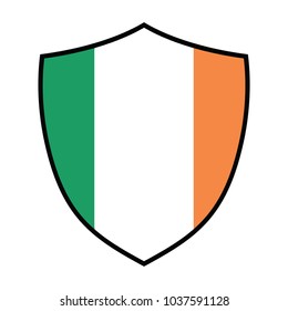 ireland flag on metal shiny shield vector illustration. Collection of flags on shield against white background. Abstract isolated object.
