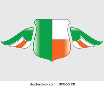 ireland  flag on shield with wings