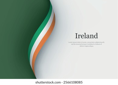 Ireland flag on Waving ribbon. Template for independence day