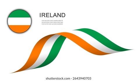 Bandeira da Irlanda na faixa de ondulação e botão de círculo, bandeira da Irlanda ilustração de design de vetor.