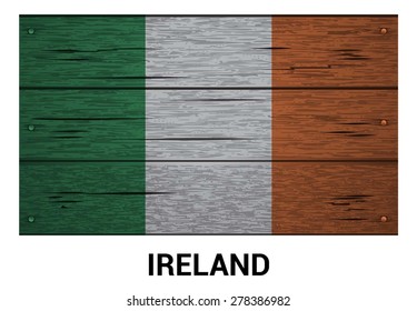 Ireland flag on wood texture background - vector illustration