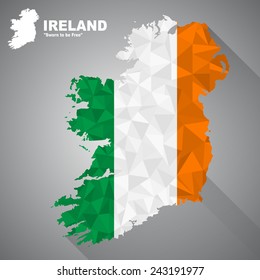 Ireland flag overlay on Ireland map with polygonal and long tail shadow style (EPS10 art vector)