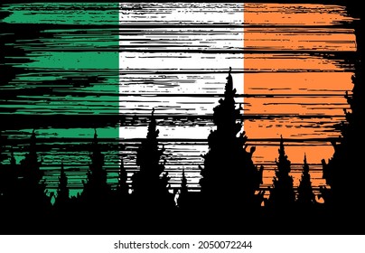 Ireland  flag painted with brush stroke on night sky in forest background,Symbols of Ireland, template for banner,advertising ,promote,design,vector, top gold medal winner sport country