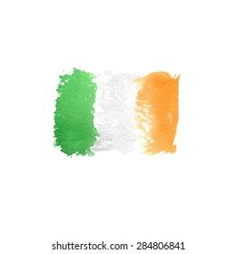 Ireland flag painted by brush hand paints. Irish flag art. Watercolor flag Irish.