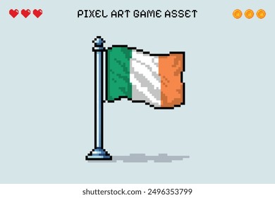 Irland Flagge Pixel Kunst Retro-Videospiel 2d Asset Illustration isoliert vektoriell irisch glücklich Heiliger Patrick Land Nation Gold Europa Euro