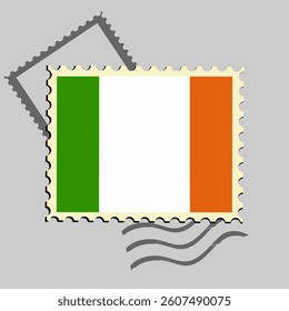 Ireland flag postage stamp. Isolated vector illustration on grey post stamp background