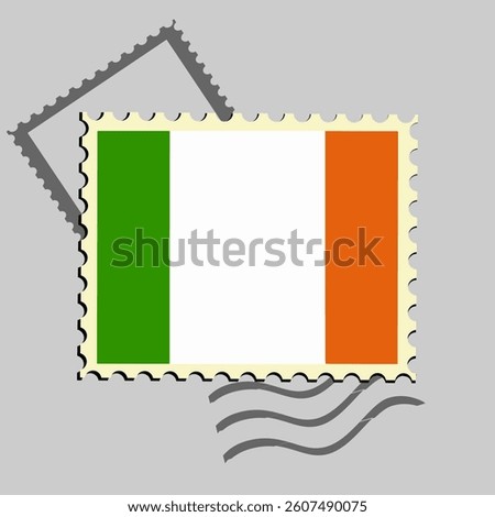 Ireland flag postage stamp. Isolated vector illustration on grey post stamp background