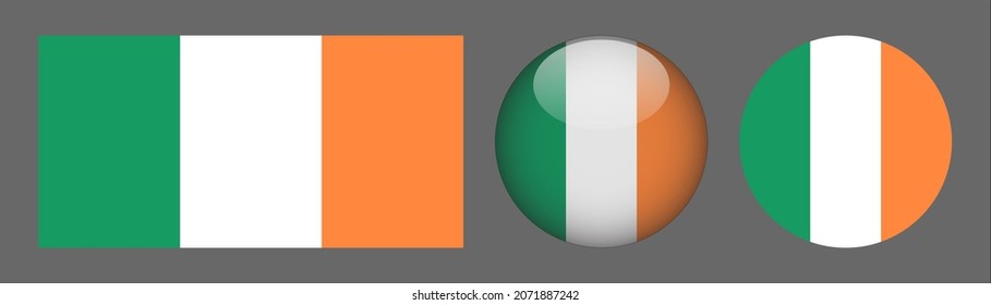 Irland Flaggensatz Sammlung, Schaltfläche gerundet, flach gerundet.