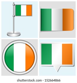 Ireland flag - set of various sticker, button, label and flagstaff