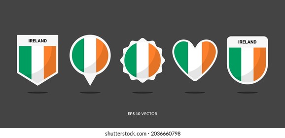Ireland Flag Set Vector Illustration. Good Used for Sticker, Logo, Icon, Clipart, Etc - EPS 10 Vector