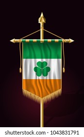 Ireland Flag with Shamrock. Festive Vertical Banner. Wall Hangings with Gold Tassel Fringing