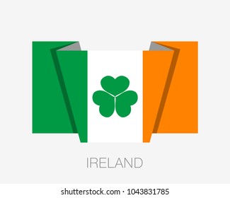 Ireland Flag with Shamrock. Flat Icon Waving Flag with Country Name on a White Background