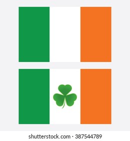 ireland flag with shamrock leaf isolated background