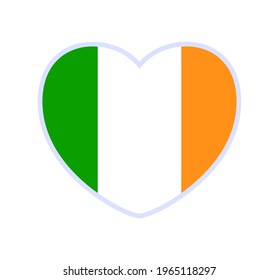 ireland flag in a shape of heart. Icon flat heart symbol of love on the background national flag. Vector illustration.