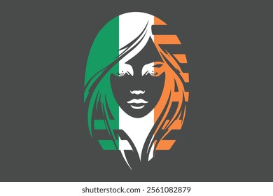 Ireland flag and girl’s shape, Flag of Ireland national country symbol illustration Vector, Rectangle Ireland flag illustration, Flat vector illustration
