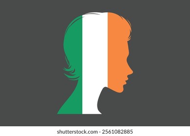 Ireland flag and girl’s shape, Flag of Ireland national country symbol illustration Vector, Rectangle Ireland flag illustration, Flat vector illustration
