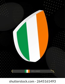 Ireland Flag Shield icon in 3D on Dark Modern Abstract Rugby Background. Perfect for sports events, heritage themes, national celebrations, and patriotic designs.