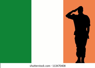 The Ireland Flag And The Silhouette Of A Soldier Saluting