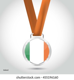 Ireland Flag in Silver Medal. Vector Illustration. RIO Olympic Game silver Medal. Vector Illustration