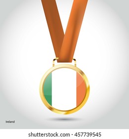 Ireland Flag in Silver Medal. Vector Illustration. RIO Olympic Game gold Medal. Vector Illustration