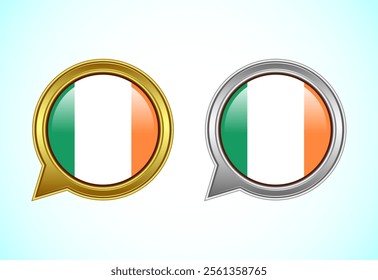 Ireland flag speech bubble. Speaking flag icon in gold and silver color