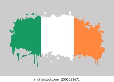 Ireland flag with splash ink brush abstract style. Ireland grunge flag texture. Editable and scalable vector graphic illustration isolated on white background eps file.