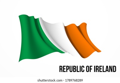 Ireland flag state symbol isolated on background national banner. Greeting card National Independence Day of the Republic of Ireland. Illustration banner with realistic state flag.