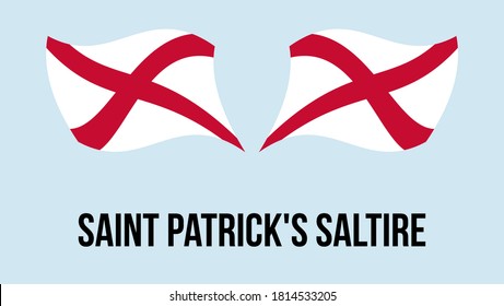 Ireland flag state symbol isolated on background national banner. Greeting card National Independence Day United Kingdom.Illustration banner with realistic flag of Saint Patrick's cross or the Saltire