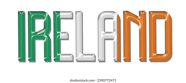 IRELAND flag text font, 3D IRELAND flag colorful background, IRELAND flag vector illustration