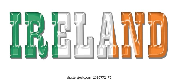 IRLAND-Flag-Schriftart, 3D-IRLAND-Flagge, bunter Hintergrund, IRLAND-Flagge, Vektorgrafik