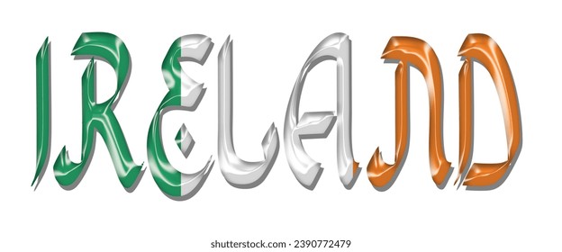 IRLAND-Flag-Schriftart, 3D-IRLAND-Flagge, bunter Hintergrund, IRLAND-Flagge, Vektorgrafik