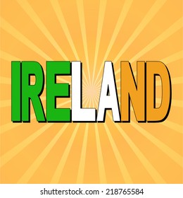 Texto da bandeira da Irlanda com ilustração de vetor de explosão solar