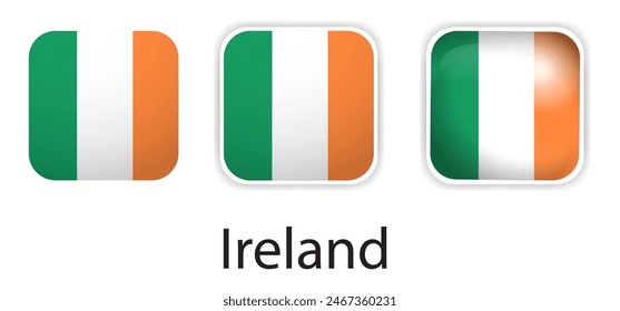 Ireland flag vector icons set in the shape of rounded square