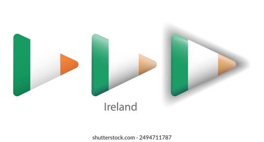 Ireland flag vector icons set in the shape of rounded triangle