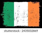 Ireland flag - vector flag with stylish scratch effect and black grunge frame.